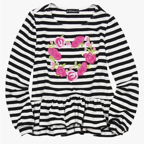 EUC Kate Mack Valentine’s Day Heart Embroidered Striped Top 6X - Picture 2 of 12